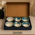 Ceramic Bowl Set Pack of 6 - Modern Blue Abstract Design