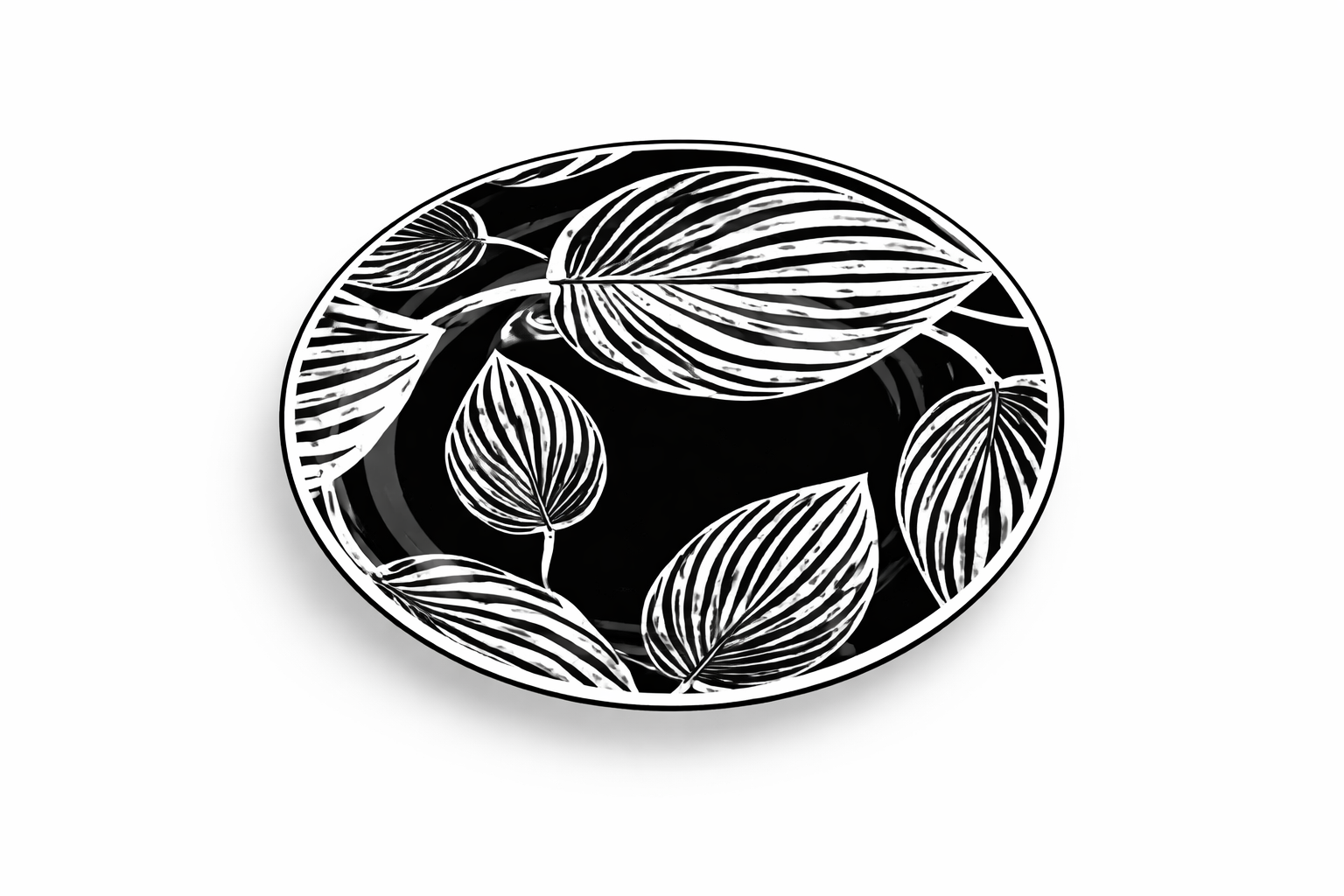 Danny Home's Modern Black & White Leaf Pattern Ceramic Dinnerware – Dessert Plate, Deep Plate, Salad Bowl & Bowl