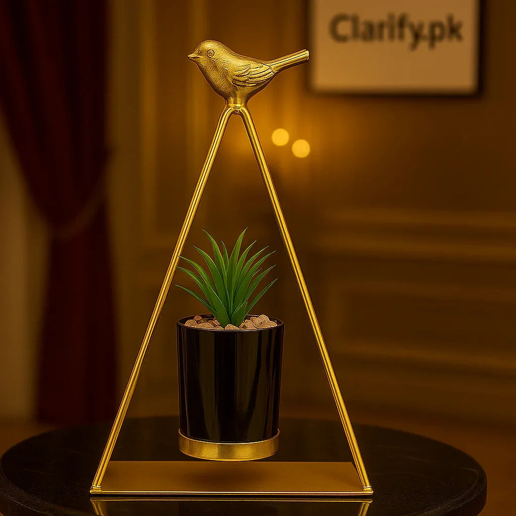 Golden Triangle Bird Metal Plant Pot - Luxury Home Décor