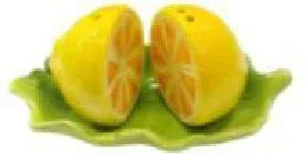 Lemon Shape Ceramic Salt & Pepper Shakers with Green Tray – Cute Table Set