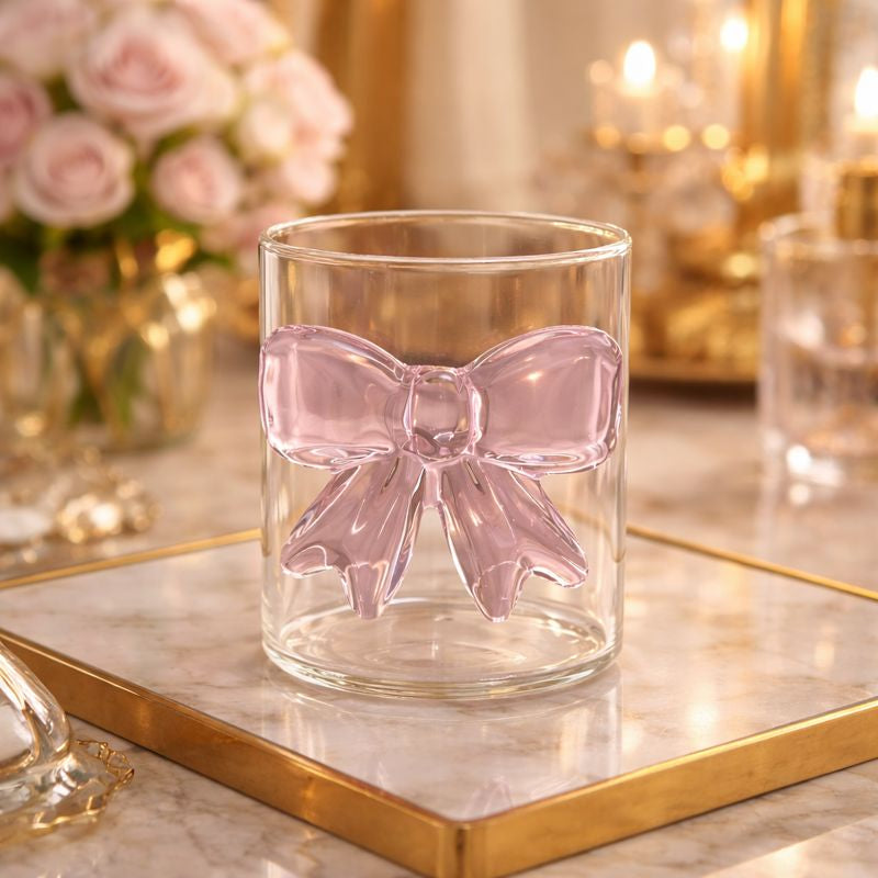 Luxury 3D Pink Bow Crystal Glass Mug - Elegant Coquette-Style Tea & Coffee Cup