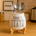 White Ceramic Utensil Holder for Kitchen Counter
