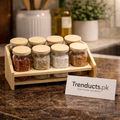 Flavor Spire 8-Piece Glass Spice Collection with Multi-Level Tilted Stand