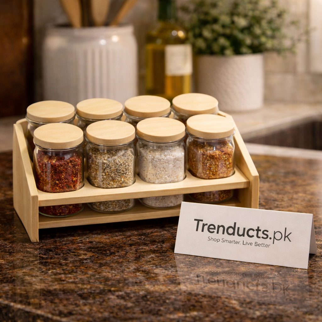 Flavor Spire 8-Piece Glass Spice Collection with Multi-Level Tilted Stand
