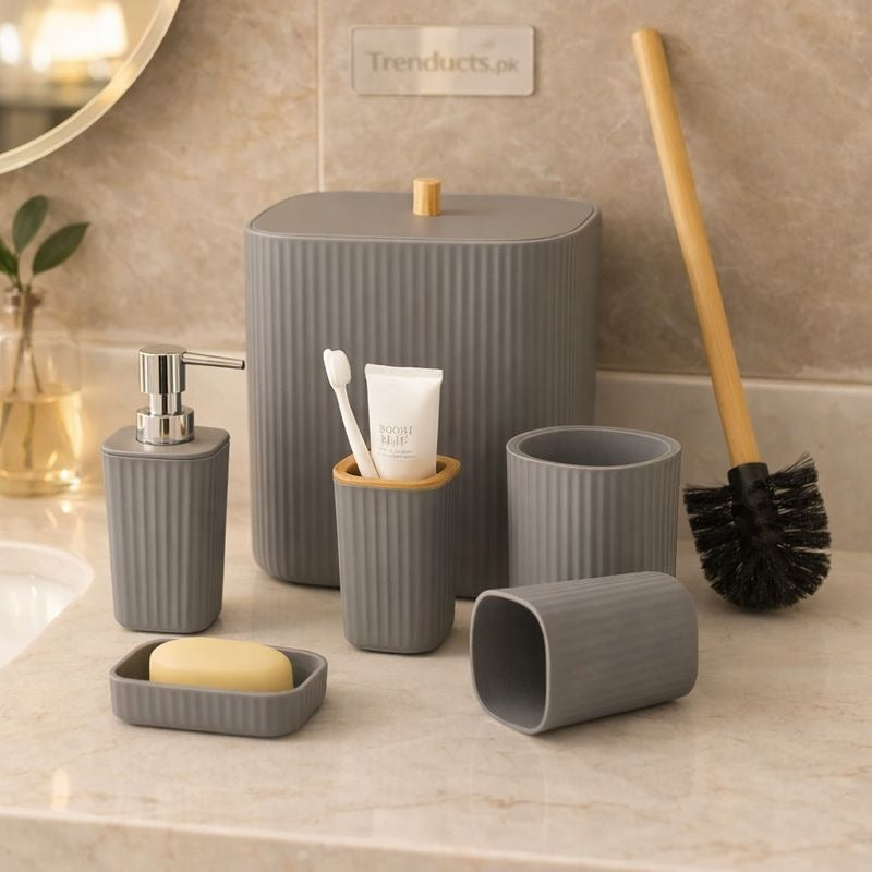Premium 6-Piece Bathroom Accessory Set – Sophisticated Slate Grey