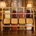 Premium 8 Pieces Glass Spice Jar Set with Bamboo Stand