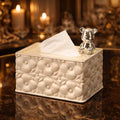Luxury Embossed Tissue Box with Decorative Bear Figurine