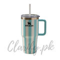 Stanley Style Sky Blue Striped Tumbler – Premium Quality