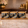 Elegant 3-Piece Marble-Patterned Ceramic Spice Jar Set – Luxury Jars with Bamboo Lids (Random)