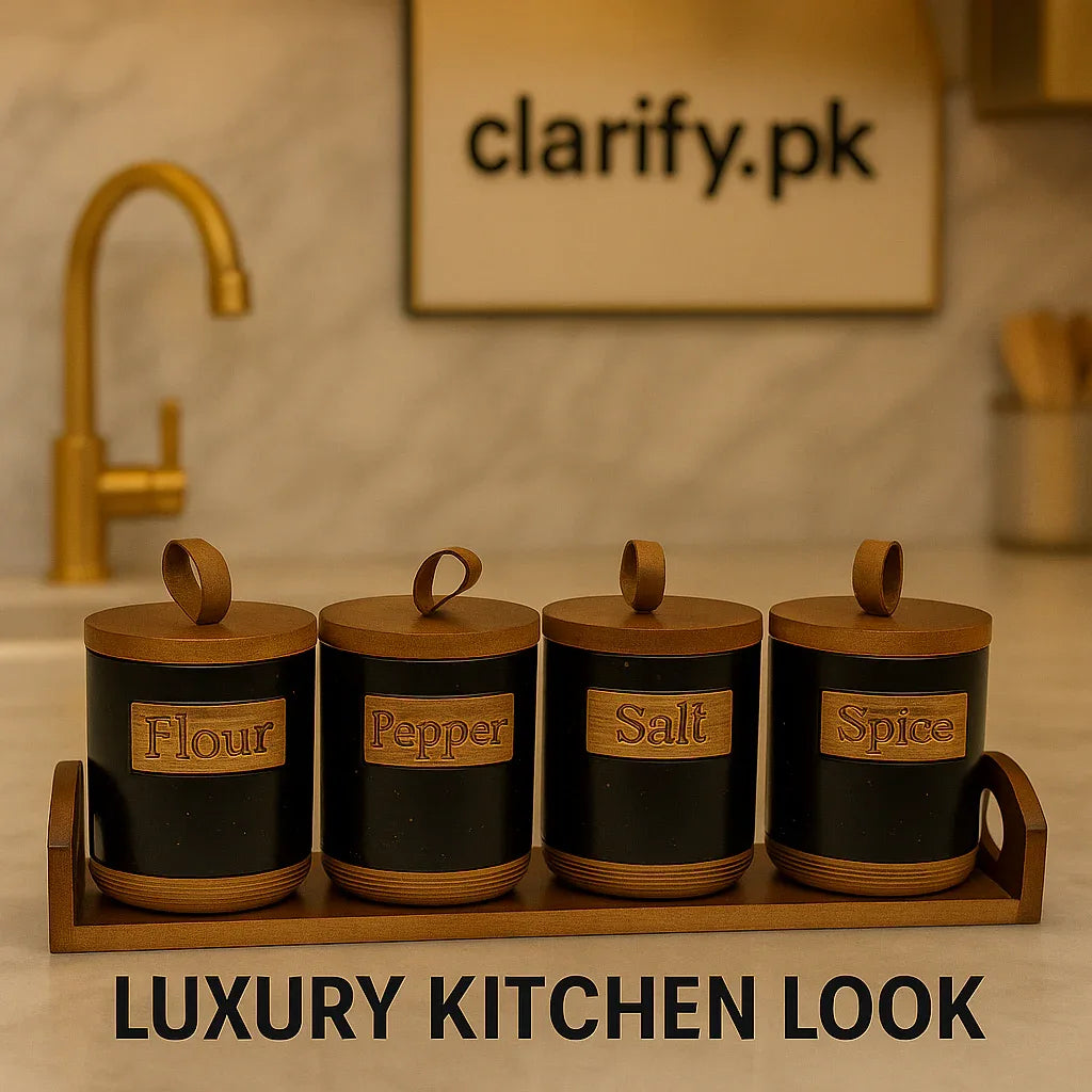 Luxury Ceramic Jar Set – 4 Pcs With Wooden Lids