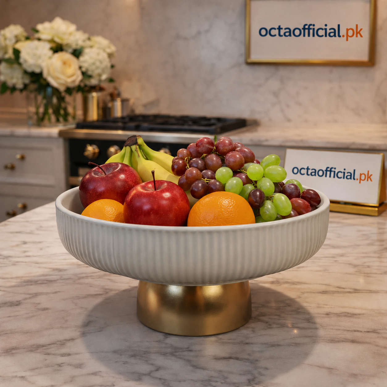 10-Inch Elegant Ribbed Bowl with Golden Pedestal Base (Premium Quality)