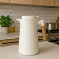 Elegant White Thermos Jug with Wooden Handle – 1 Liter