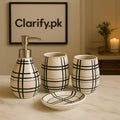 4Pcs Luxury Bath Set – Black & White Bathroom Accessories