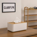 Modern Tissue Box with Bamboo Lid & Phone Holder