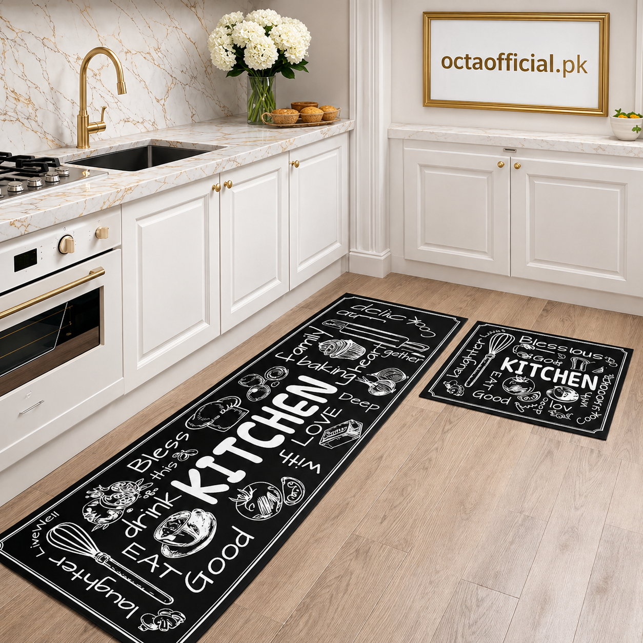 2pc Modern Kitchen Runner Set – Anti-Slip Floor Mats