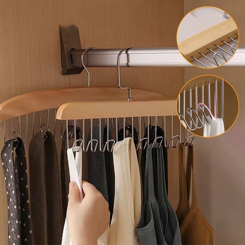 Multifunctional Wooden Hanger with 8 Hooks for Organizing Suspender and Accessories