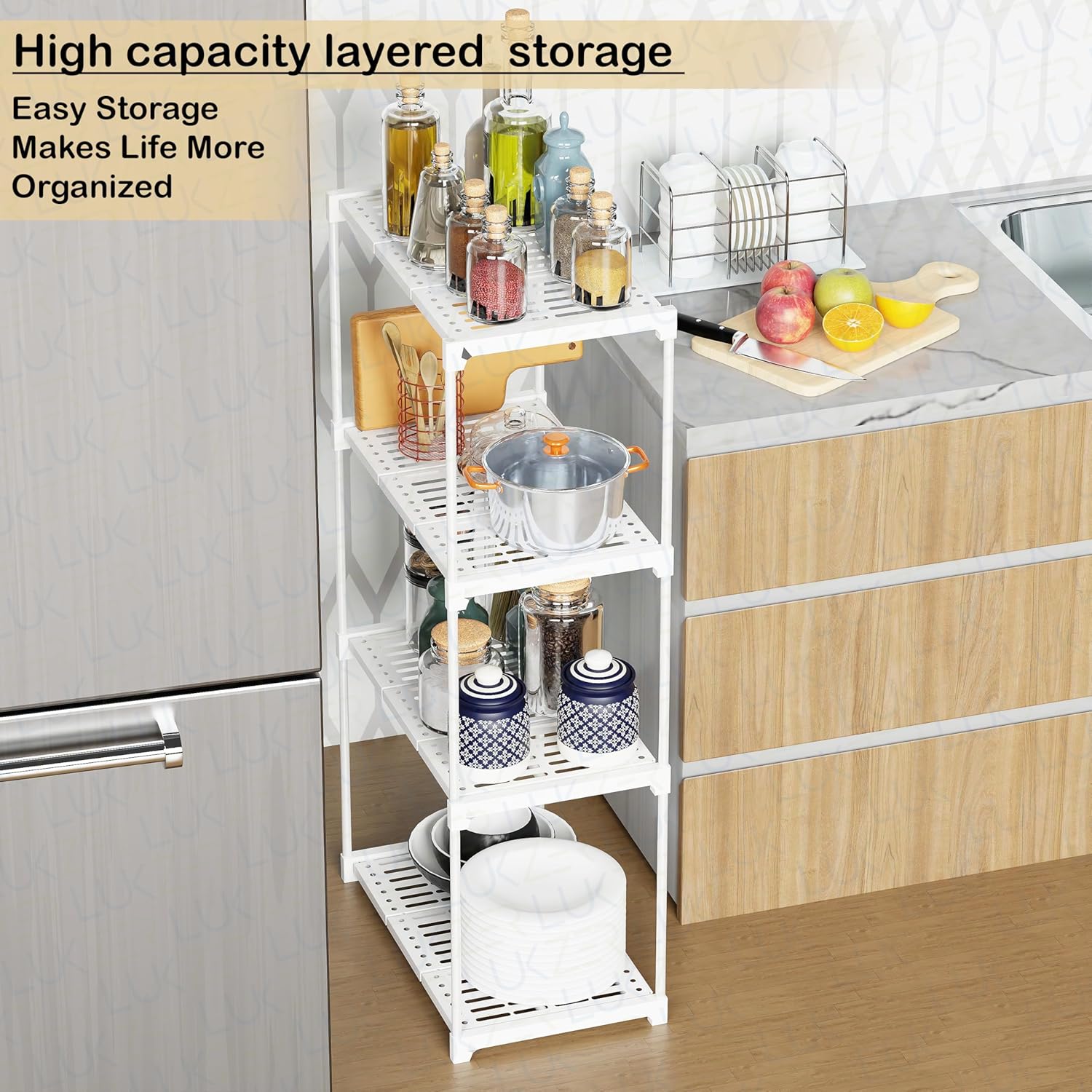 4-Tier Rolling Kitchen Storage Rack – Vertical Space Saver