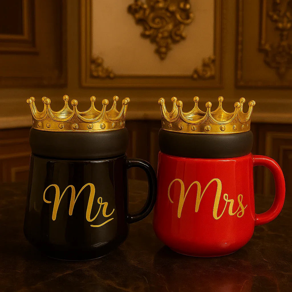 Mr & Mrs Ceramic Mug Set – Royal Crown Couple Cups