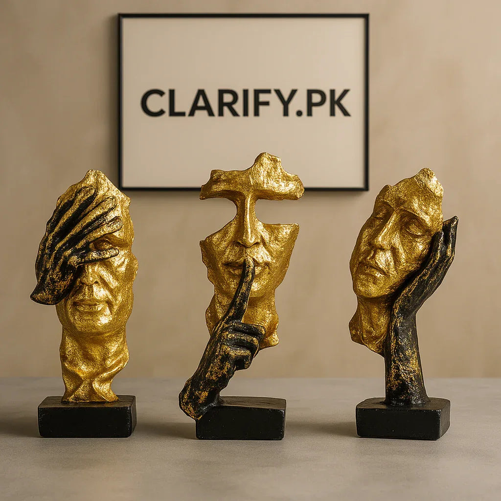 Premium Gold Abstract Face Statue Set – Modern Fiber Art Décor