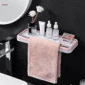 Wall Mounted Towel Rack with Storage Shelf & Bar