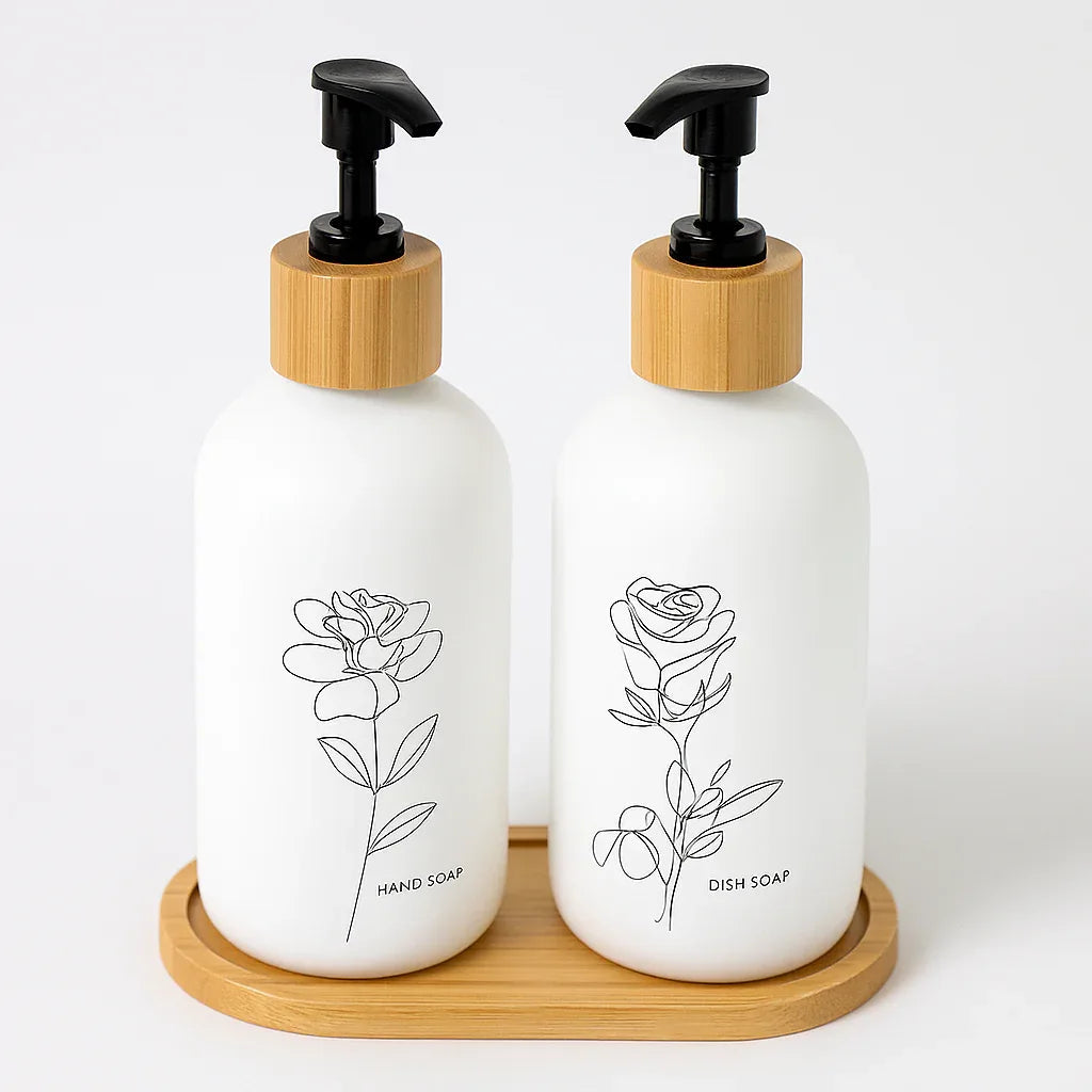 Minimal Rose Design Hand & Body Soap Dispenser Set