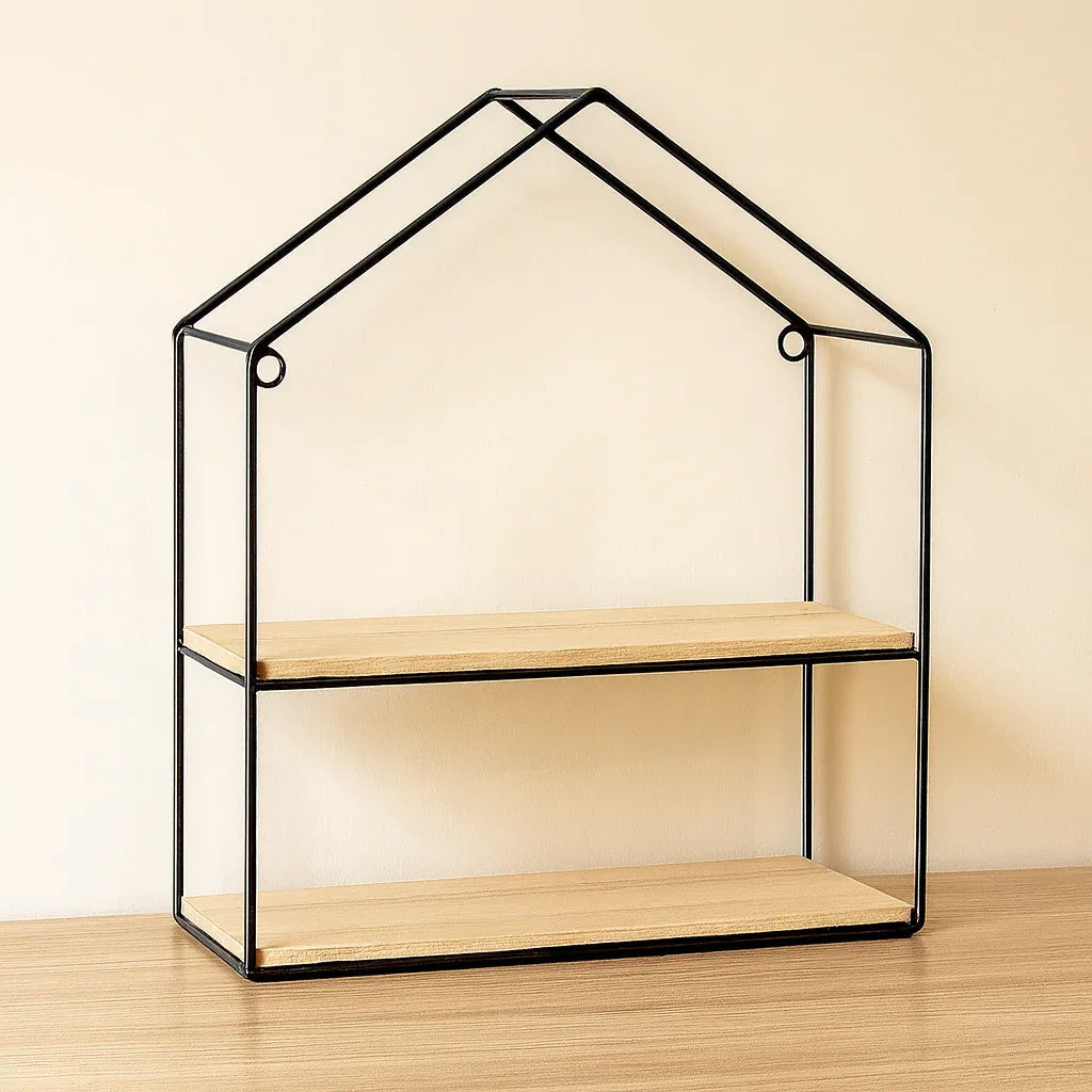 Hut Style Wall Shelf with 2 Tiers – Decorative Storage Organizer