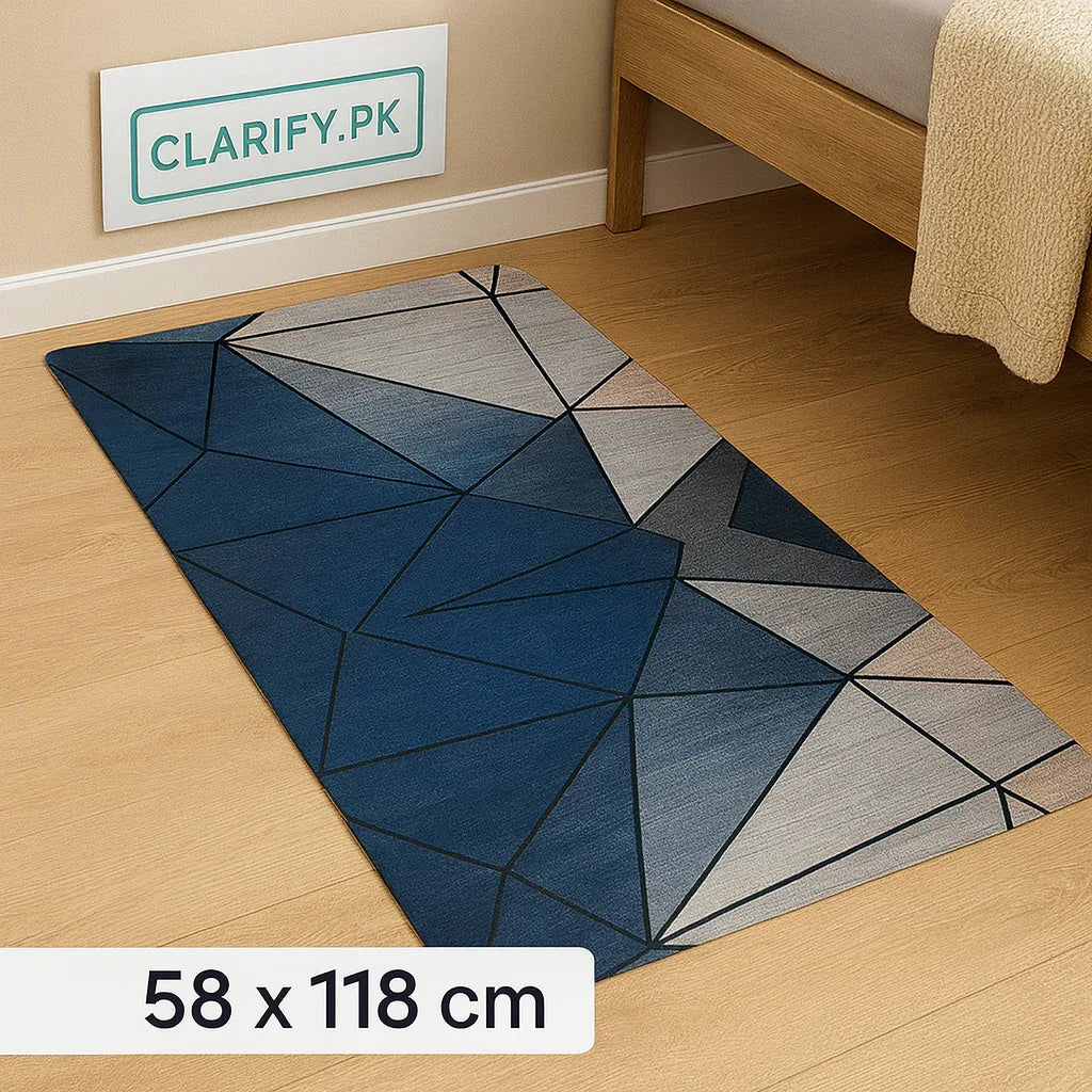 Anti-Slip Rubber Mat – Blue Geometric Print Floor Rug (58 x 118 cm)