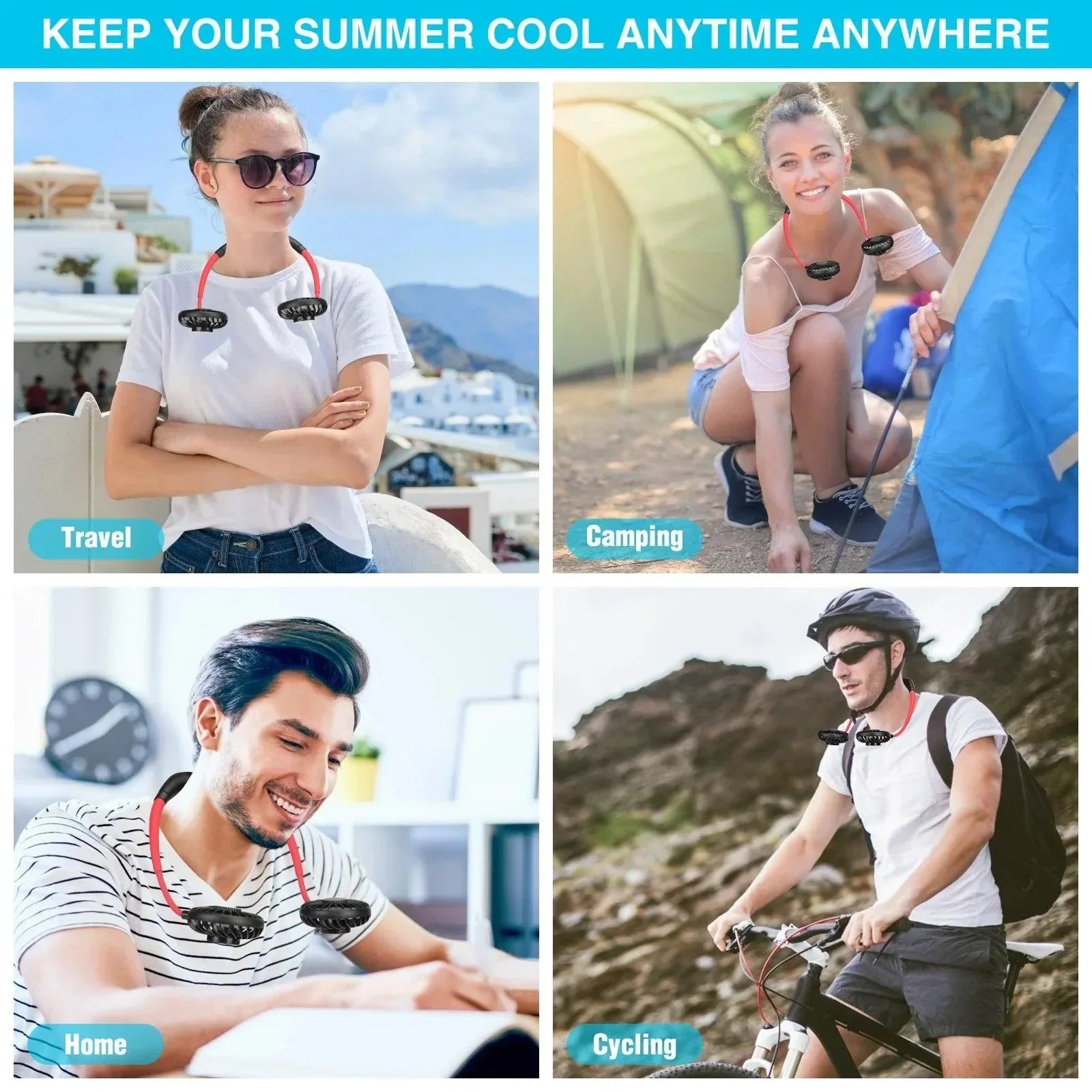 Rechargeable Neck Fan - Portable Dual Head Hands-Free Cooling Fan