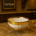 Elegant Ceramic Snack Bowl – Premium Gold Stand Serving Bowl