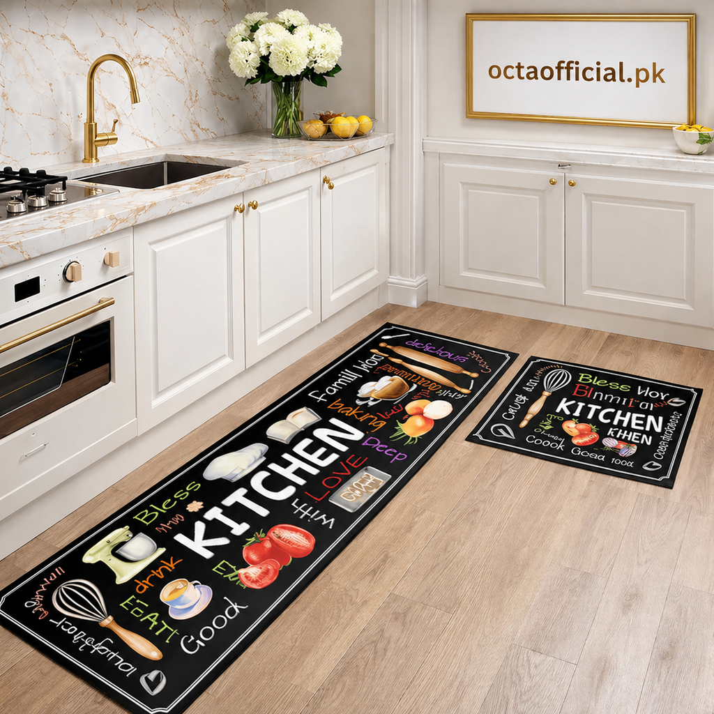 2pc Kitchen Runner Set – Anti-Slip Culinary Decor (Random design)