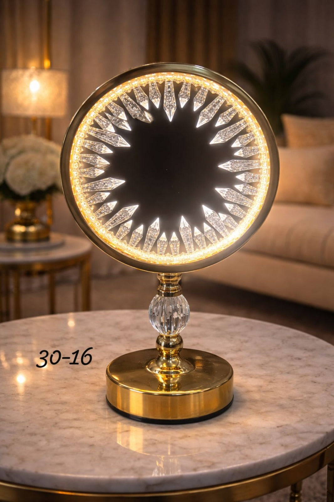 Luxury LED Crystal Halo Electric Lamp - Modern Circular Sunburst Decorative Table Light