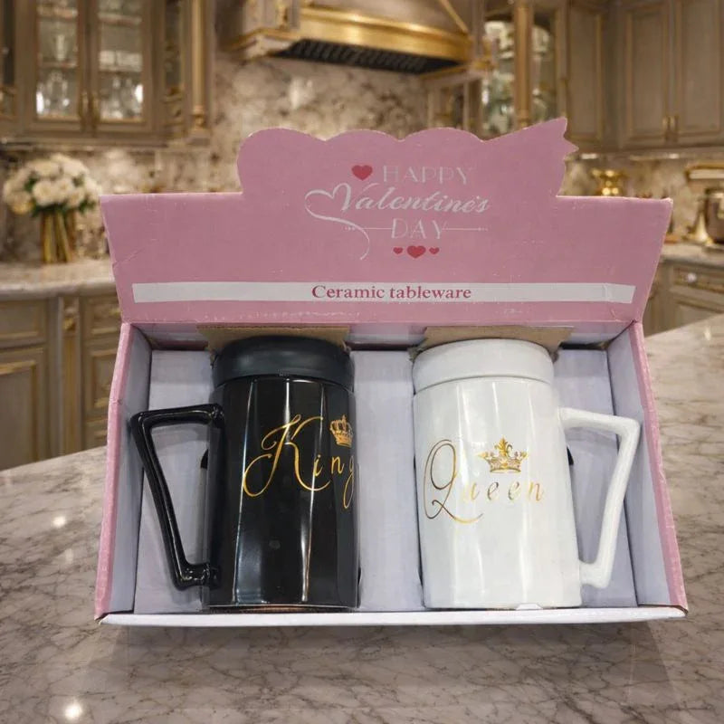 Couple Gift Mug Set – King & Queen Print