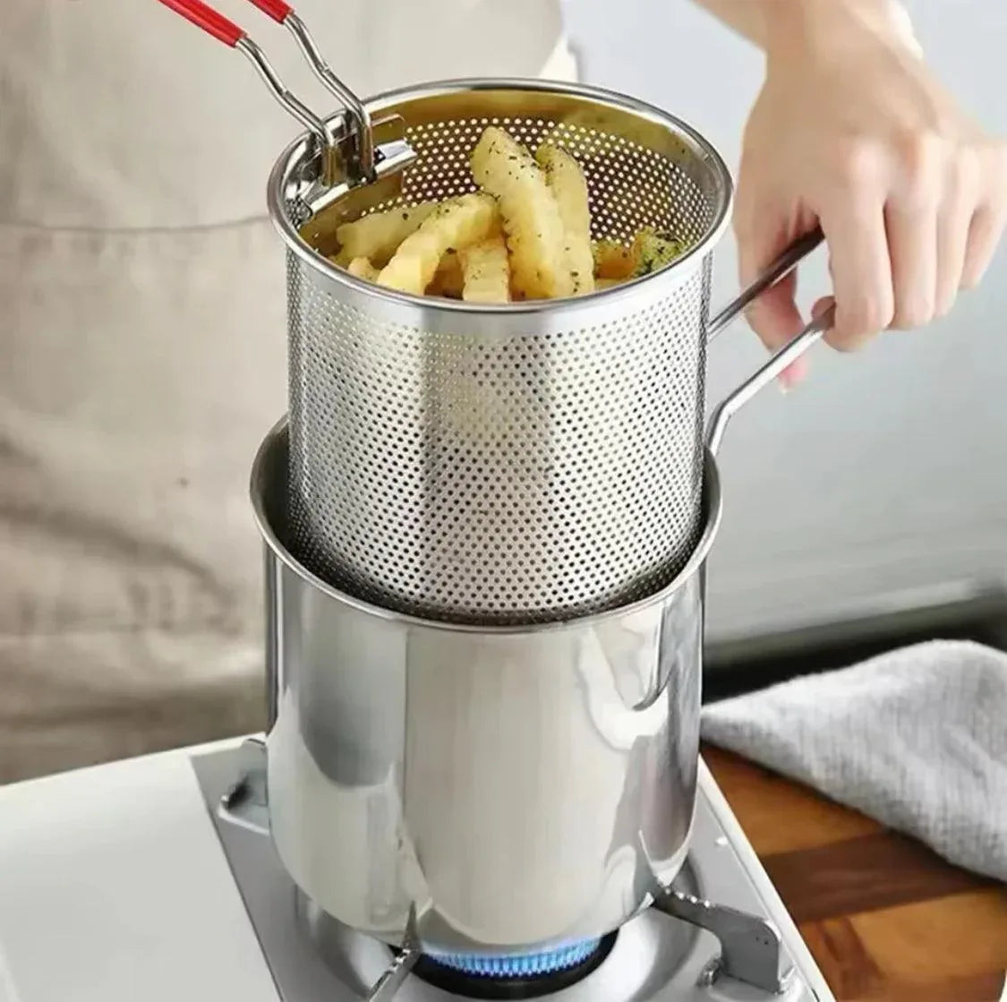 Stainless Steel Deep Fryer with Basket for Home Cooking