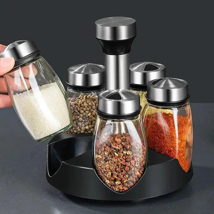Premium Spice Rack - Rotating Spice Rack Set with 6 High-Quality Containers for Easy Access