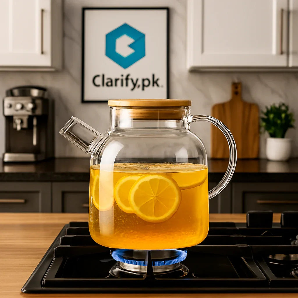 Premium 1800ml Glass Kettle with Wooden Lid
