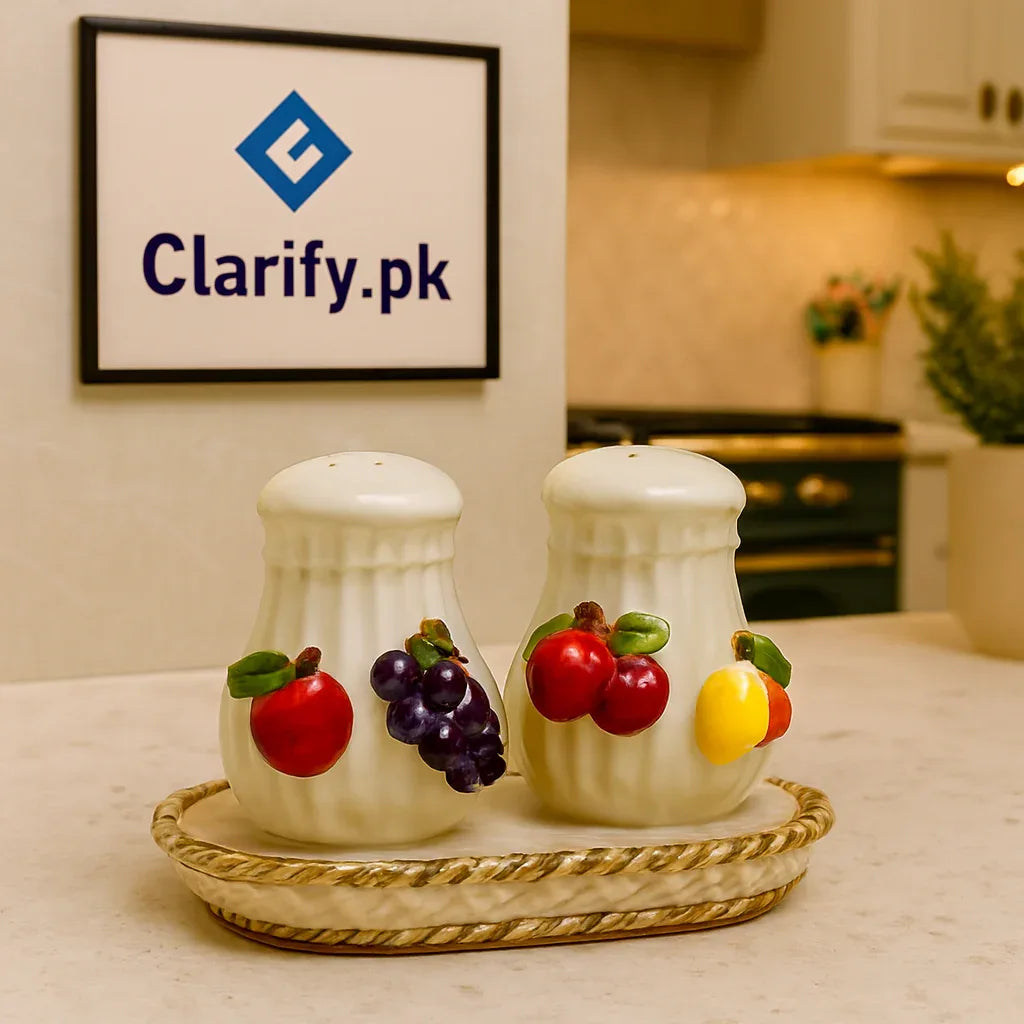 Fruit Shape Ceramic Salt & Pepper Shakers with Tray – Decorative Table Set