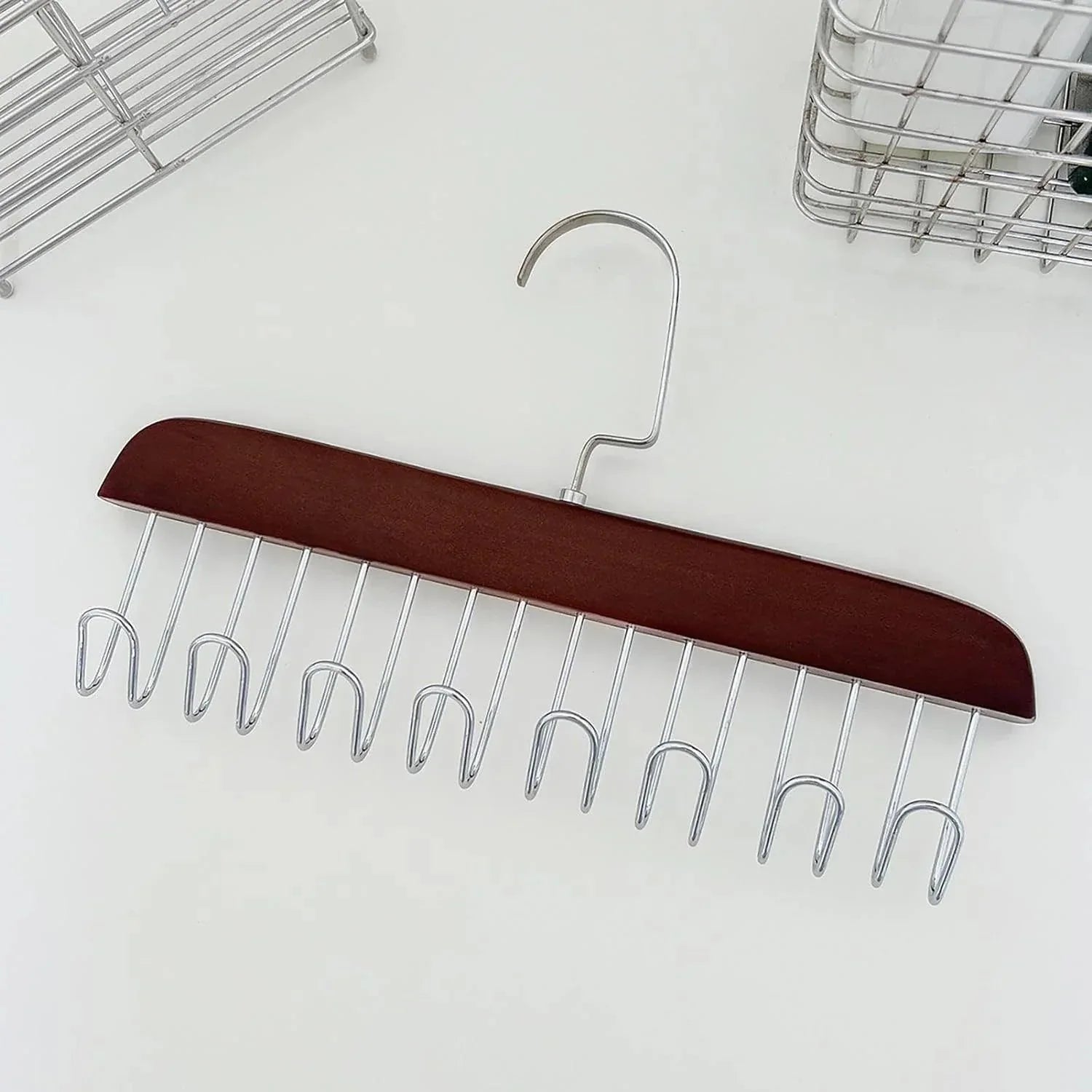 Multifunctional Wooden Hanger with 8 Hooks for Organizing Suspender and Accessories