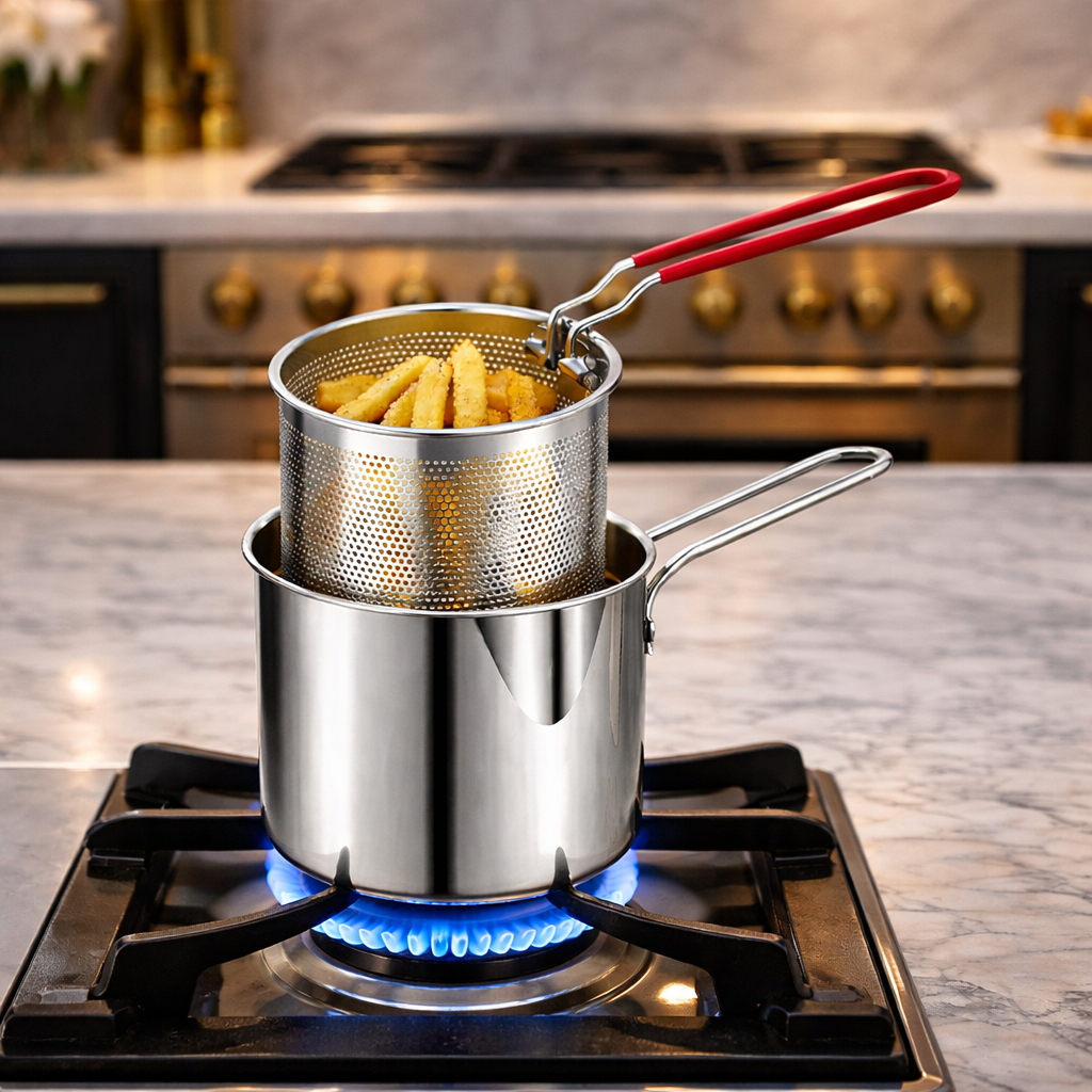 Stainless Steel Deep Fryer with Basket for Home Cooking