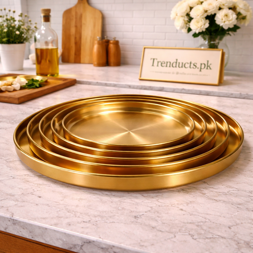Premium Golden Round Serving Tray
