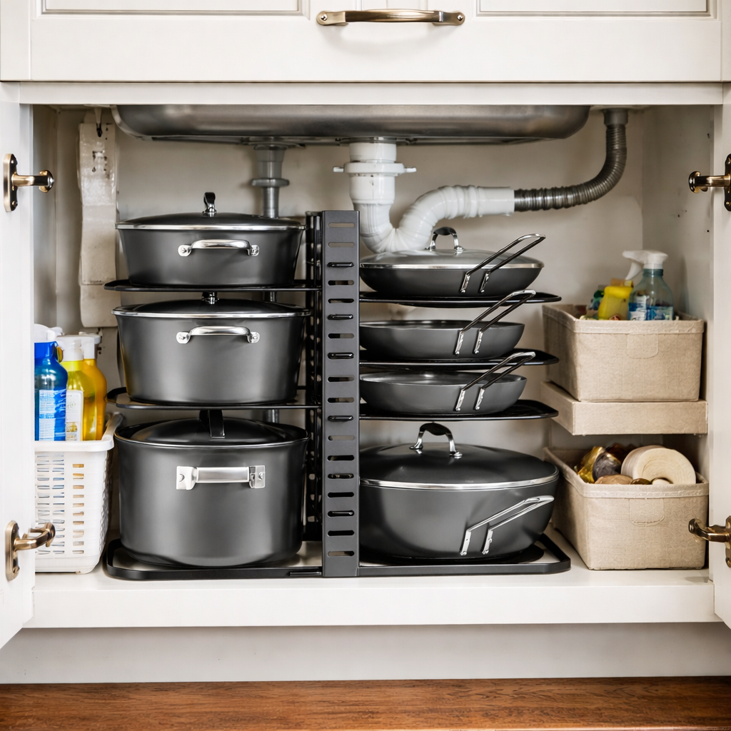 Heavy-Duty 8-Tier Adjustable Pot and Pan Organizer Rack