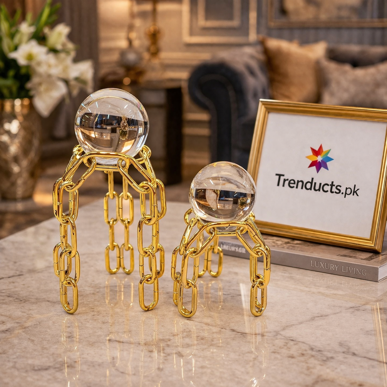 Modern Geometric Crystal Ball Metal Stands
