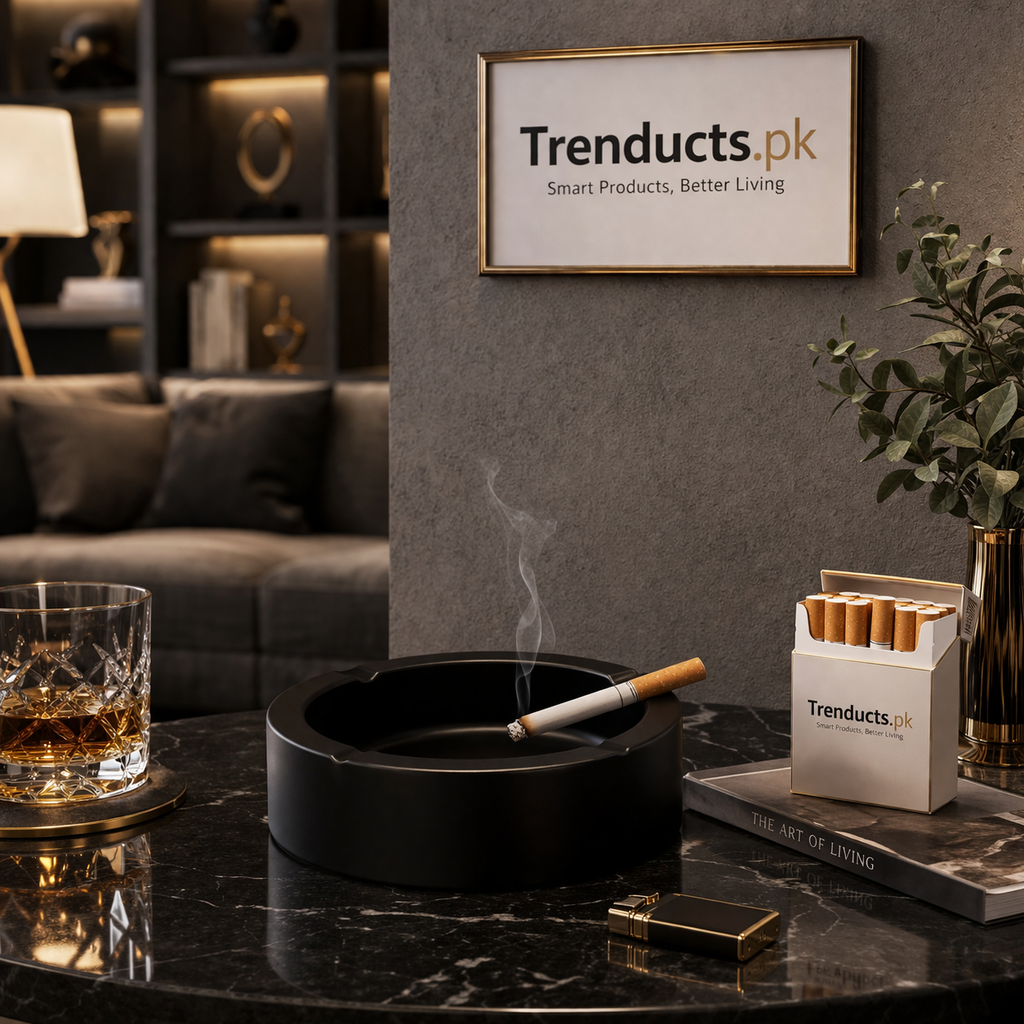 Premium Coated Steel Desktop Ashtray – Windproof & Shockproof