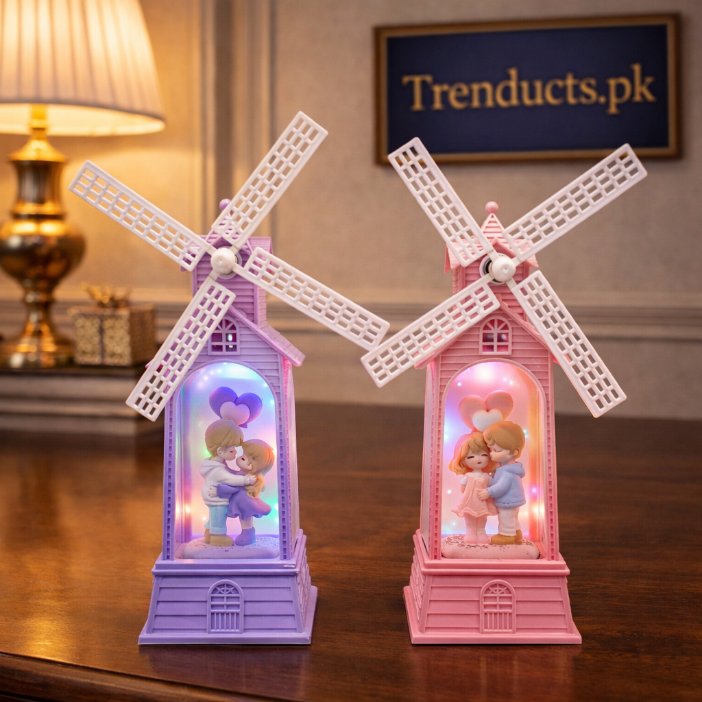 Romantic Windmill Couple Decoration – LED Musical Nightlight (Random Colot)
