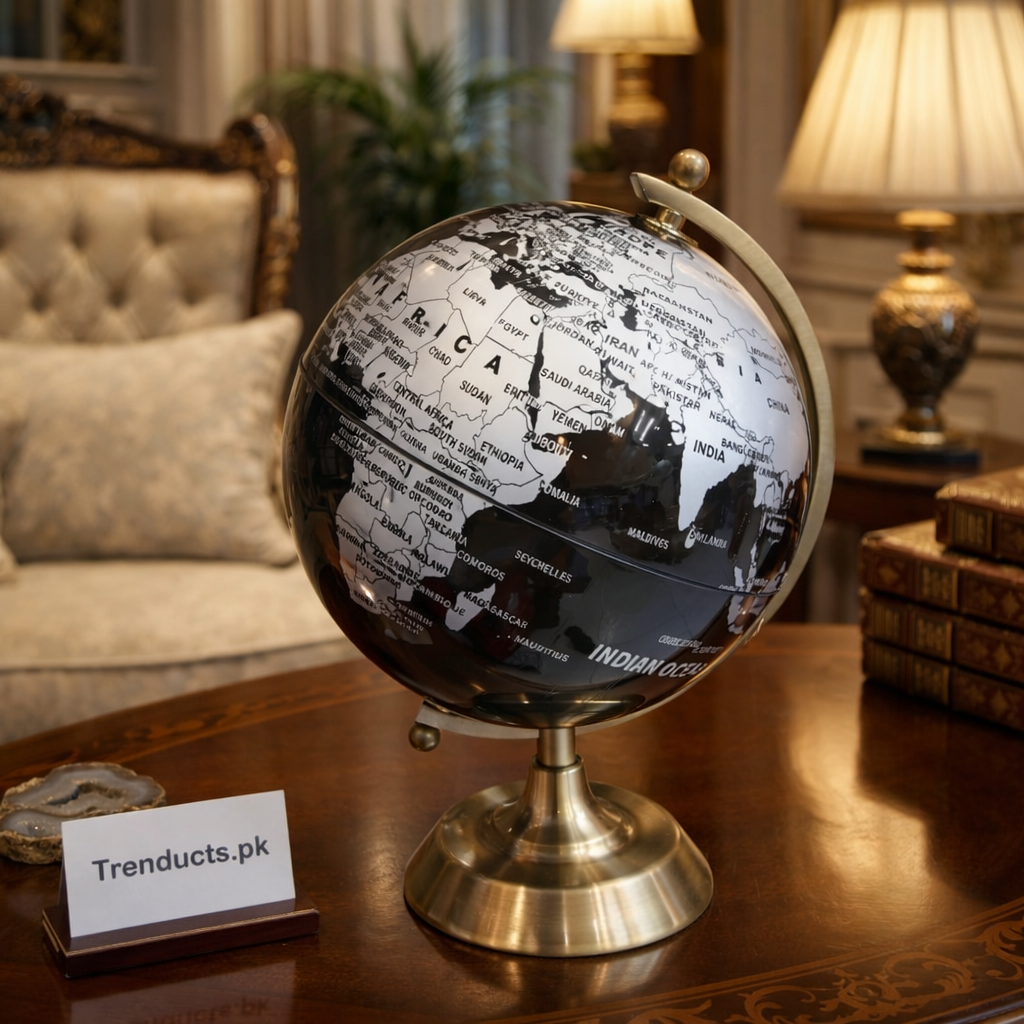The Royal World Explorer: Black & Silver Desktop Globe (26 X 22CM)
