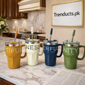 Korean Style Insulated Stainless Steel Coffee Mug with Straw (Random Color)