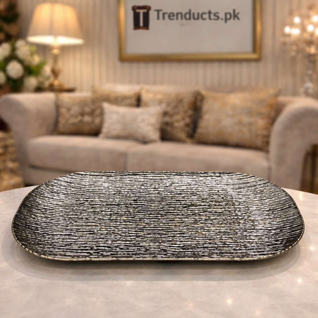 Luxury Silver Fiber Textured Platter (15" x 10")