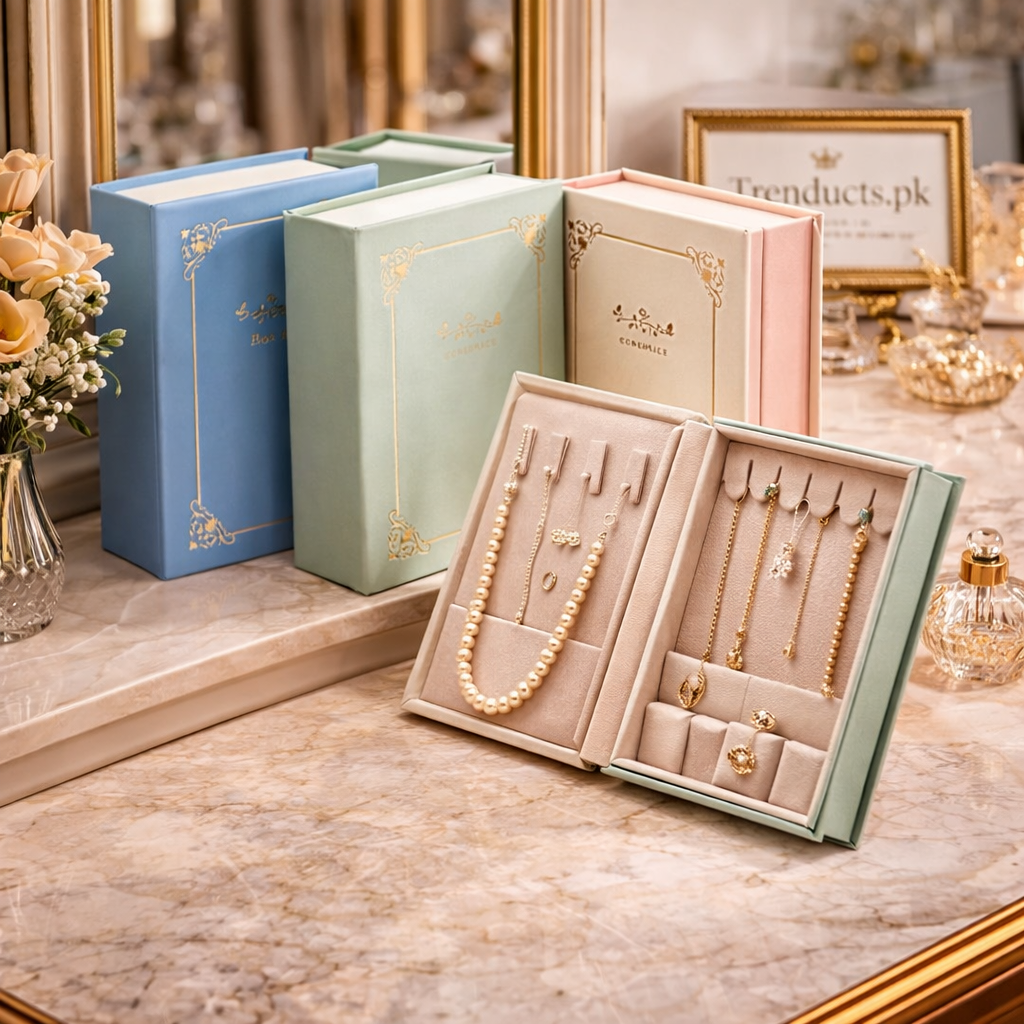 Vintage Book-Style PU Leather Jewelry Organizer