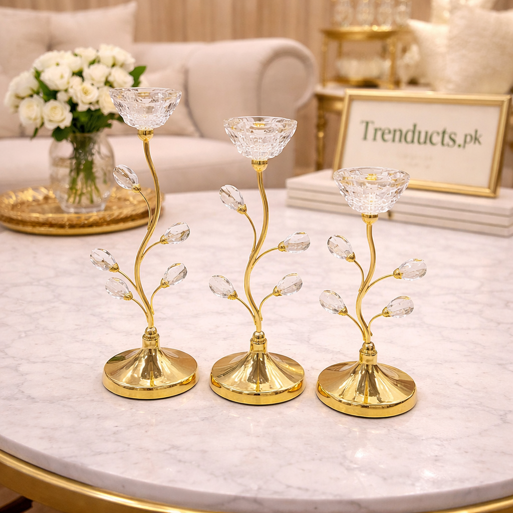 Crystal Bud Enchanted Vine Candle Stand – 3 Piece Luxury Set