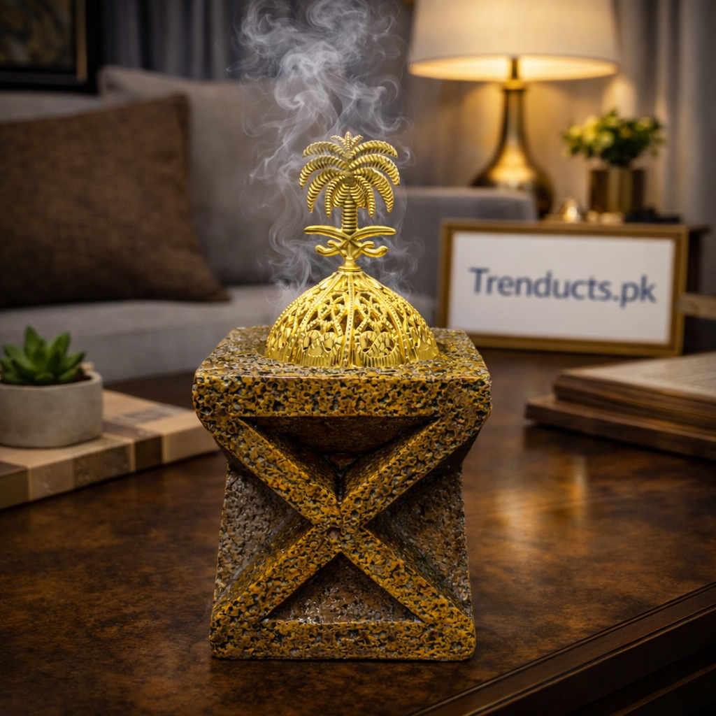 Premium Porcelain Luban Dan – Luxury Metallic Incense Burner for Oud & Bakhoor (Random Design and Color)