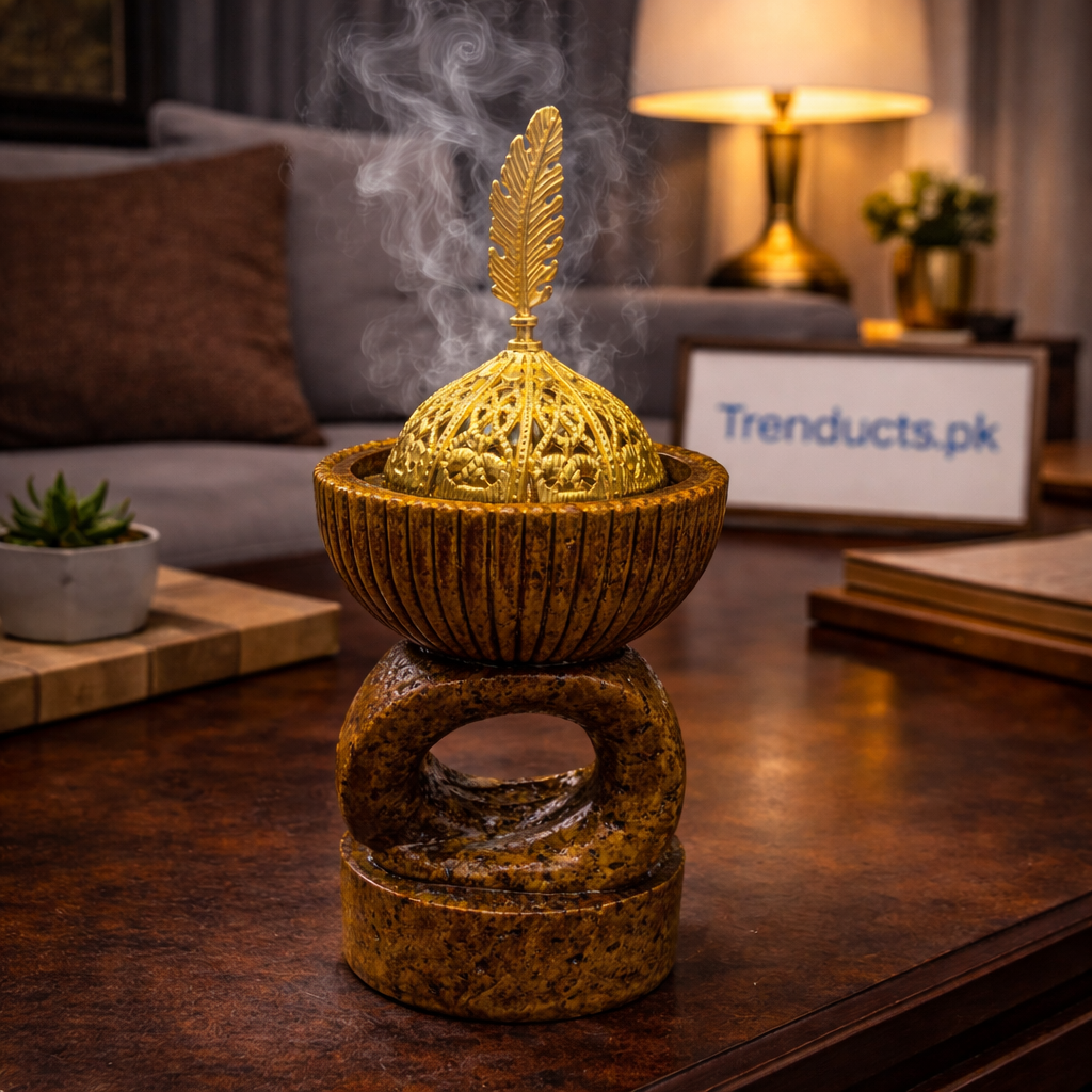 Premium Porcelain Luban Dan – Luxury Metallic Incense Burner for Oud & Bakhoor (Random Design and Color)